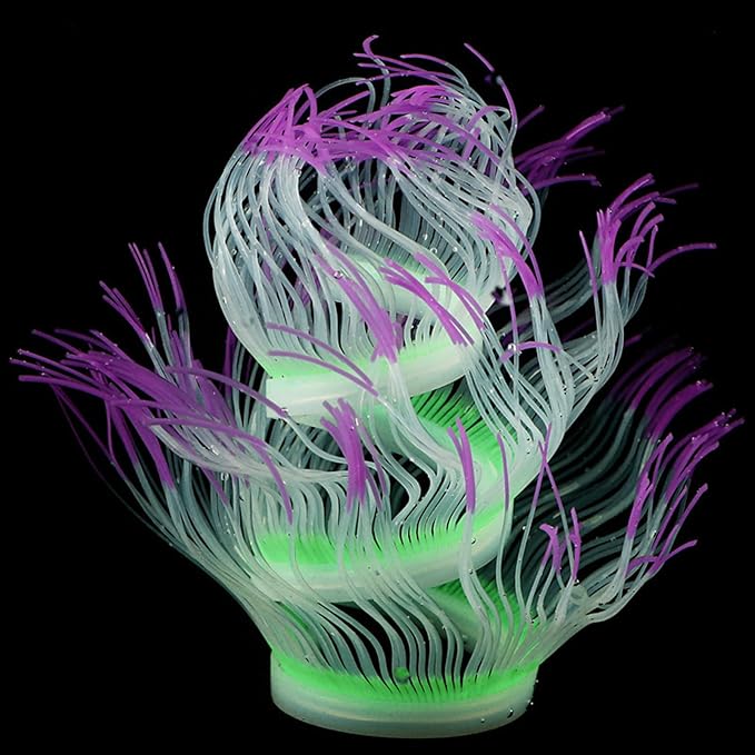 WishLotus Fish Tank Coral Ornaments, Artificial Soft Silicone Aquarium Coral Decorations Colorful Lifelike Glowing Fish Tank Decorations Accessories for Aquarium Landscaping (Purple)