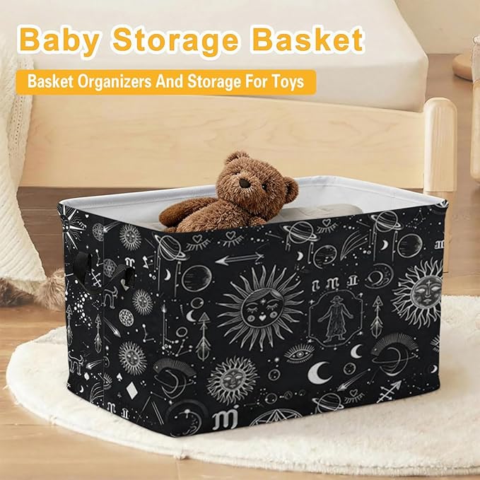 56L Celestial Astrology Laundry Basket Clothes Hamper with Handles,Foldable Blanket Storage Large Laundry Hamper with Waterproof PE,Toy Storage Bin Organizer,Cube Clothes Organizer,Home Decor