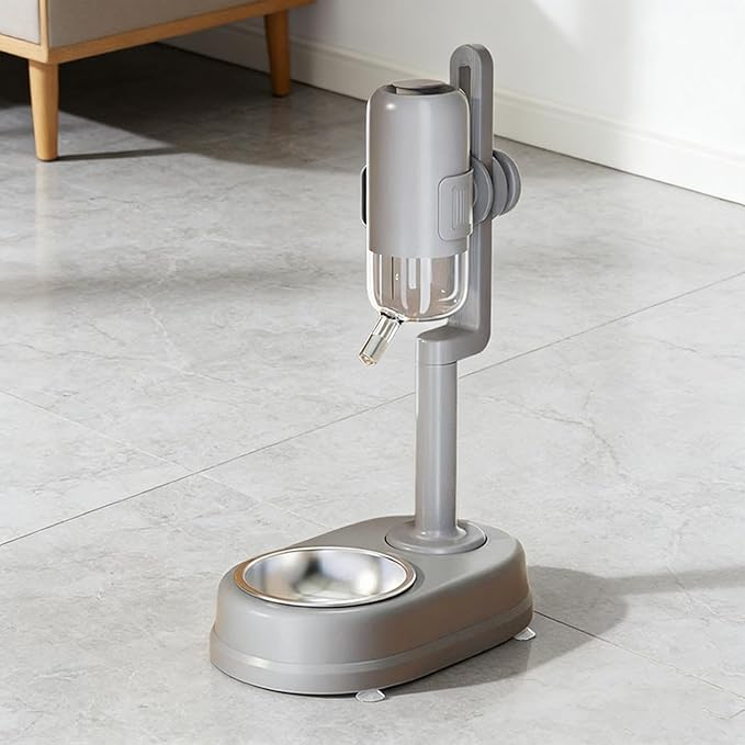 Baoblaze Pet Standing Water Dispenser Pet Feeder and Waterer Food Container, with Adjustable Height for Ferrets Bunny Kittens, Gray