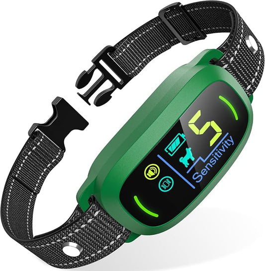 FAFAFROG Dog Bark Collar, Rechargeable Smart Collar, Anti Barking Training Collar with 5 Adjustable Sensitivity Beep Vibration, Bark Collar for Large Medium Small Dogs (Green)