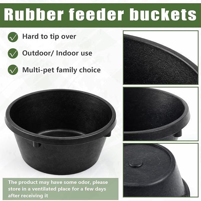 Sadnyy 2 Pcs Rubber Feed Pan Utility Horse Feed Bucket Rubber Bowl Chicken Dust Bath Container Horse Feeder for Goats Livestock Animal Feeding Cats Dogs Pigs (1.06 Quart/ 0.26 Gallon)