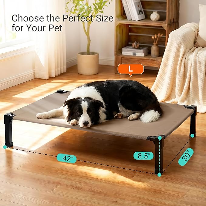 Niubya Elevated Outdoor Dog Bed, Cooling Elevated Pet Cot, Steel-Framed and Non-Slip Feet, Raised Dog Bed with Waterproof, Washable, Breathable Teslin Mesh, 42in