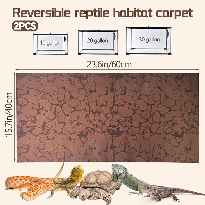 BNOSDM 2 PCS Reptile Carpet Mat Terrarium Liner Bedding Reptile Cage Mat Supplies for Tortoise Lizard Leopard Gecko Snake Chameleon 23.6’’ x 15.7’’