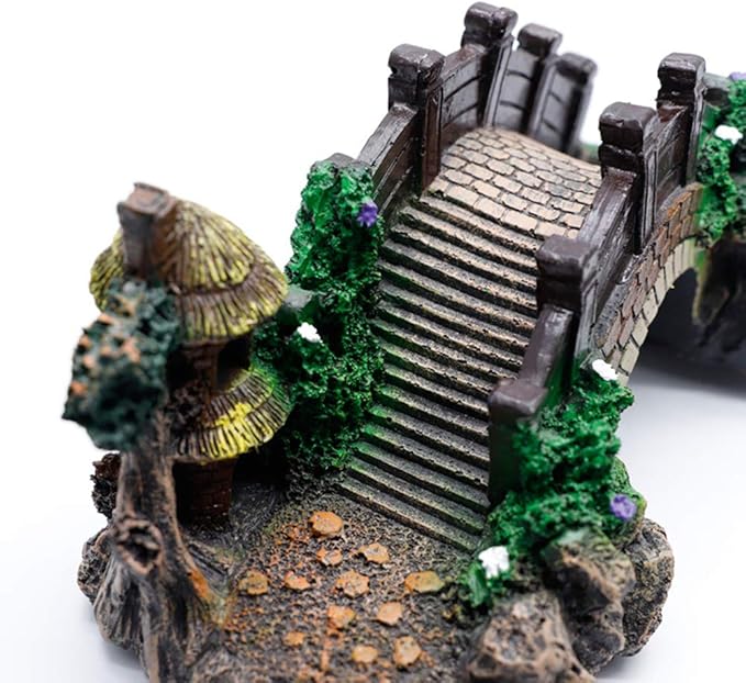 Aquarium Ornament Resin Arch Bridge Tree Pavilion Artificial Bridge Model for Garden Decor Fish Tank Landscape Accessories