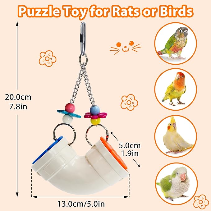 Rat Enrichment Toys, Wide Opening Rat Foraging Toy for Various Treats, Slow Feeder Hanging Fancy Mice Cage Accessories Puzzle Toy More Healthy, Easy-Clean Rodent Toys for Rat, Mice