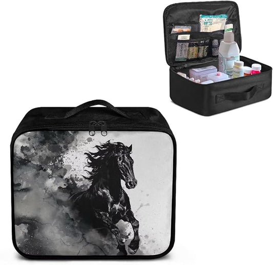 Rnyleeg Black Horse First Aid Kit Bag Empty First Aid Bag for Home Car Medical Kit Empty First Responder Bag Travel Medicine Bag Organizer