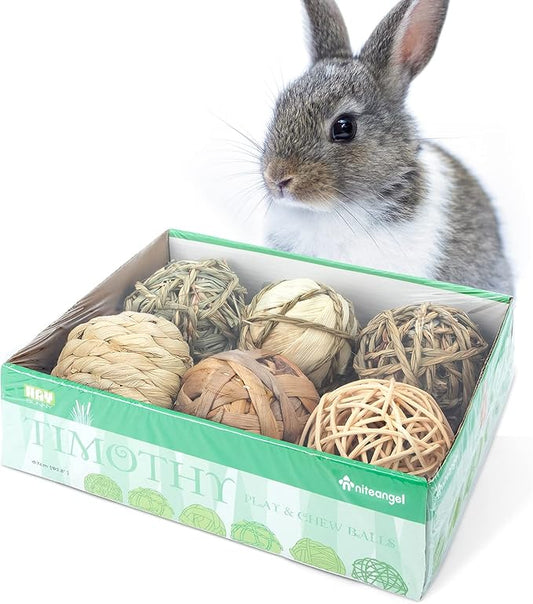 Niteangel Natural Chew Activity Toys Fun Safe Hay Grass Pet Balls for Chinchilla Guinea Pig Rats Rabbits Hamster Gerbil Degu Bunny and Other Small Animals