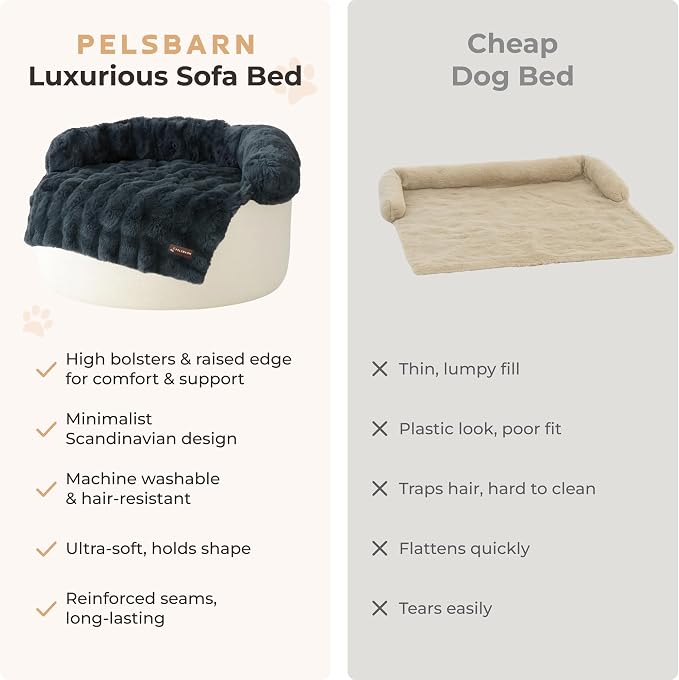 Pelsbarn Dog Bed for Couch, Luxurious Sofa Bed for Dogs with Non-Slip Oxford Bottom - Faux Rabbit Fur with Removable Cover, Small, Gray - 28x28 in