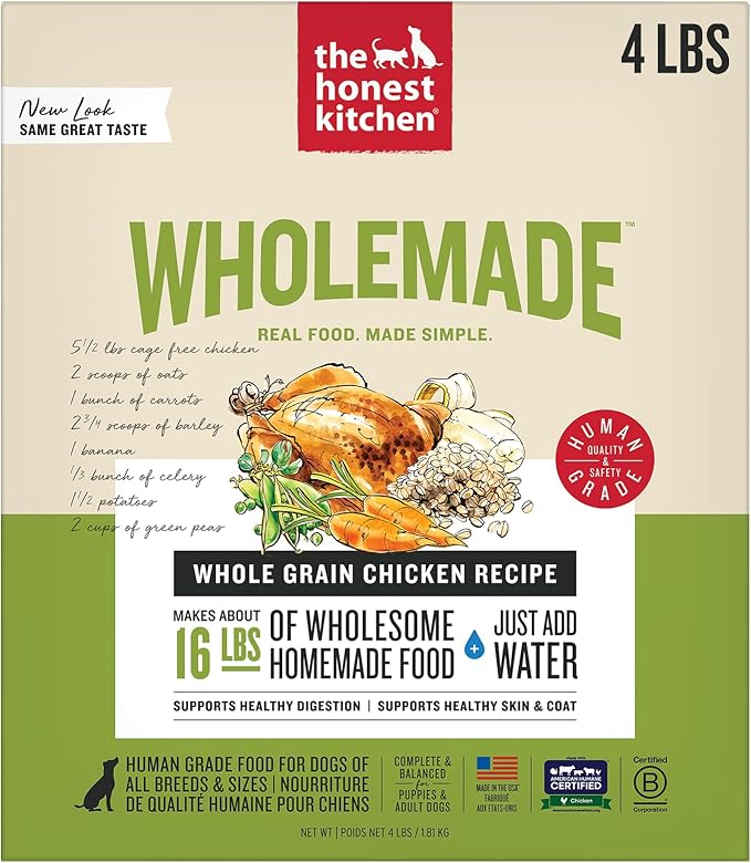 The Honest Kitchen Human Grade Wholemade™ Dehydrated Whole Grain Dog Food, Chicken 4 lb (16lbs)