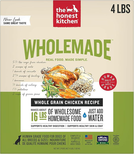 The Honest Kitchen Human Grade Wholemade™ Dehydrated Whole Grain Dog Food, Chicken 4 lb (16lbs)