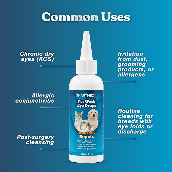 Large Pet Eye Wash 5.1 oz Gentle Eye Irritation Solution for Pets – Removes Dirt, Debris & Tear Stains – Safe for Daily Use