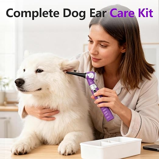 Pocket Veterinary LED Otoscope - Pet Ear Scope with Light for Dogs & Cats, 6 Disposable Tips (4/6/9mm), Portable Ear Infection Detector (Purple)