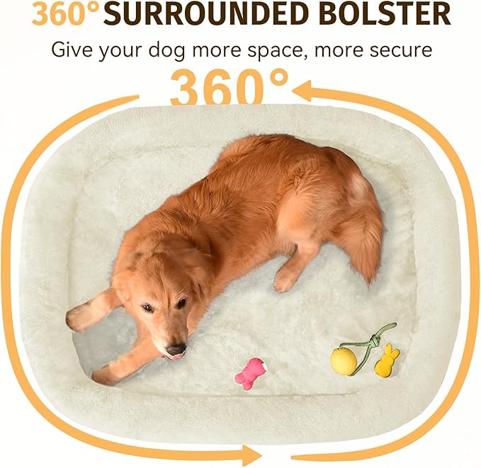 Orthopedic Dog Bed for Extra Large Dogs, XL Waterproof Dog Bed with Bolsters, Supportive Egg Crate Foam Pet Couch Bed with Removable Washable Cover & Non-Slip Bottom, Pink