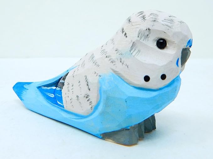 Selsela Hand-Carved Blue Parakeet Figurine - Miniature Wooden Budgie Bird Statue Sculpture, Handmade Animal Sculpture, Vibrant Home Decor & Collectible Gift