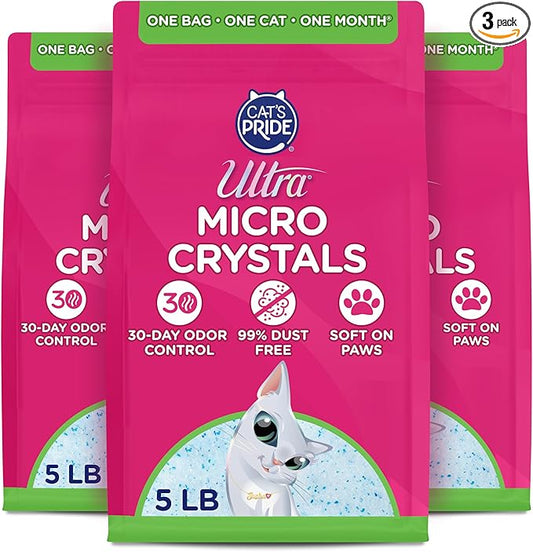 Ultra Micro Crystals Premium Cat Litter - 99.9% Dust Free, Soft on Paws, Fragrance Free - 15 Lbs. Total (3pk of 5 Lbs.)