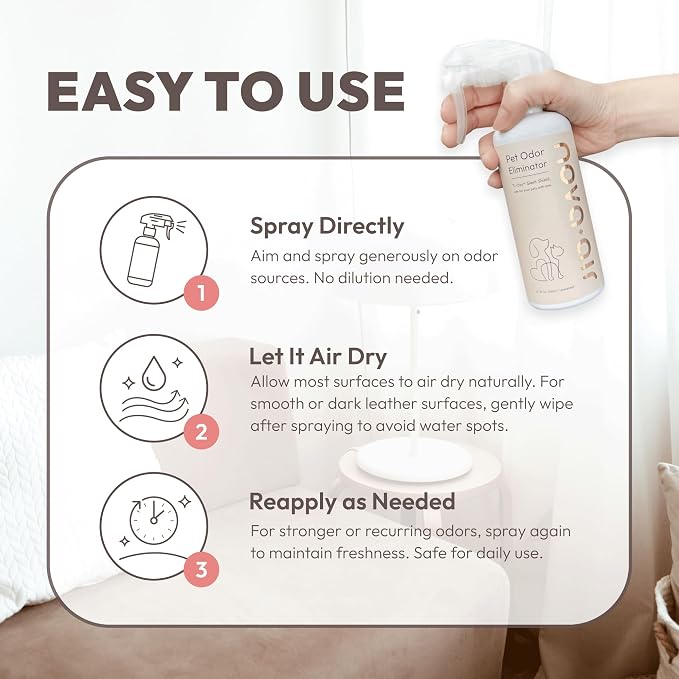 Unscented Pet Odor Eliminator Spray for Home - Dog & Cat Odor Remover - Urine, Litter Box & Carpet Deodorizer | Non-Toxic, Fragrance-Free, Pet-Safe Air Freshener | No Enzymes, No Masking (10.1 Fl Oz)