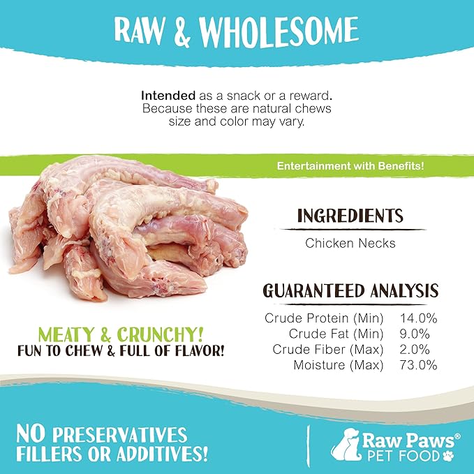 Raw Paws Frozen Raw Chicken Necks for Dogs, 20 lb - Made in USA - Fresh Meaty Bones - Frozen - All-Natural Meaty Bones for Dogs - Healthy Edibles
