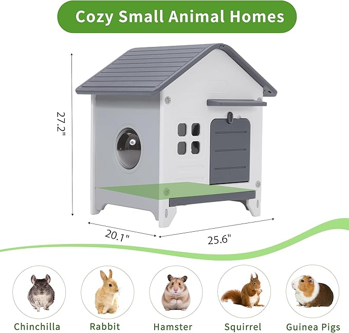 Rockever Plastic Rabbit Cage Outdoor Indoor, Waterproof Rabbit Hutch-Leak-Proof Pull-Out Tray&Chew-Proof, Bunny Cage Guinea Pig Cages, Easy-Clean & Ideal for Small Animal