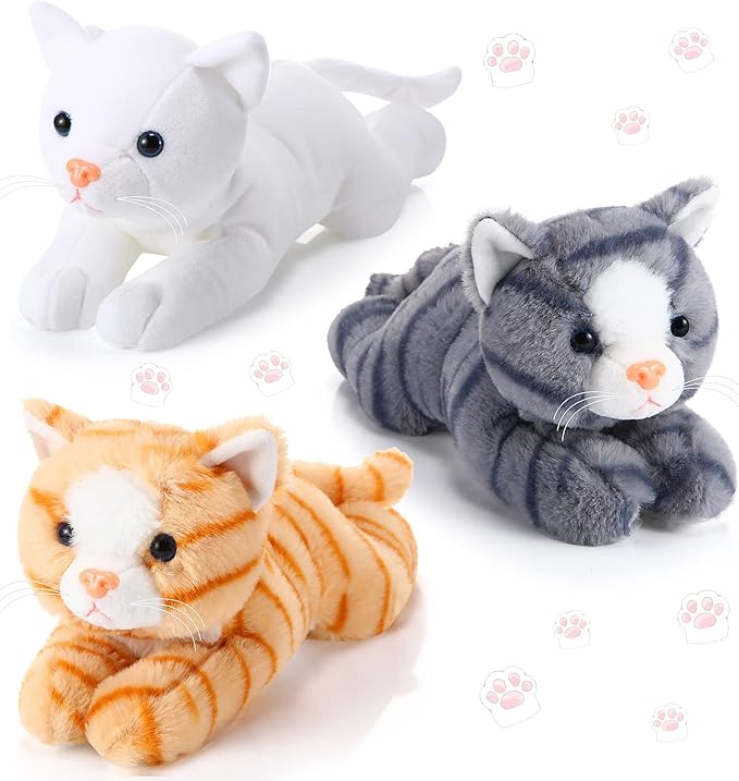 3 Pcs 9 Inch Cat Stuffed Animal Plush Gift Baby Shower Party Favors Cute Kitten Plush Toys Small Cat Stuffed Animal Soft Sleeping Supplies for Boys Girls Toddlers Birthday(Regular Style)
