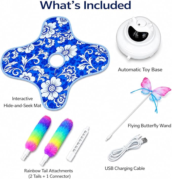 Interactive Cat Toy for Indoor Cats, Rechargeable 3-in-1 Hide and Seek Cat Toy with Spinning Butterfly & Plush Tail, Ultra-Quiet Touch Activated Self Play Cat Exercise Toy for Adult Kittens (Teal) | Touch Activated, Spinning Butterfly, Plush Tail, Ultr...