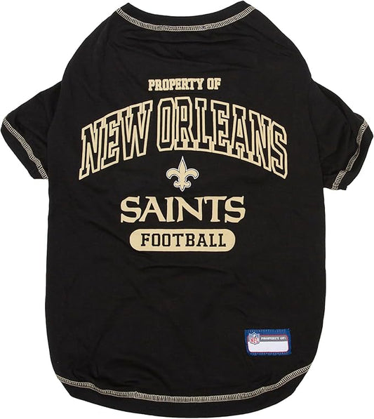 NFL New Orleans Saints Dog T-Shirt for Pets, Size Small. Officially Licensed Pet Shirt with Team Logo, Soft Stretchable Comfort Fit Apparel for Dogs & Cats