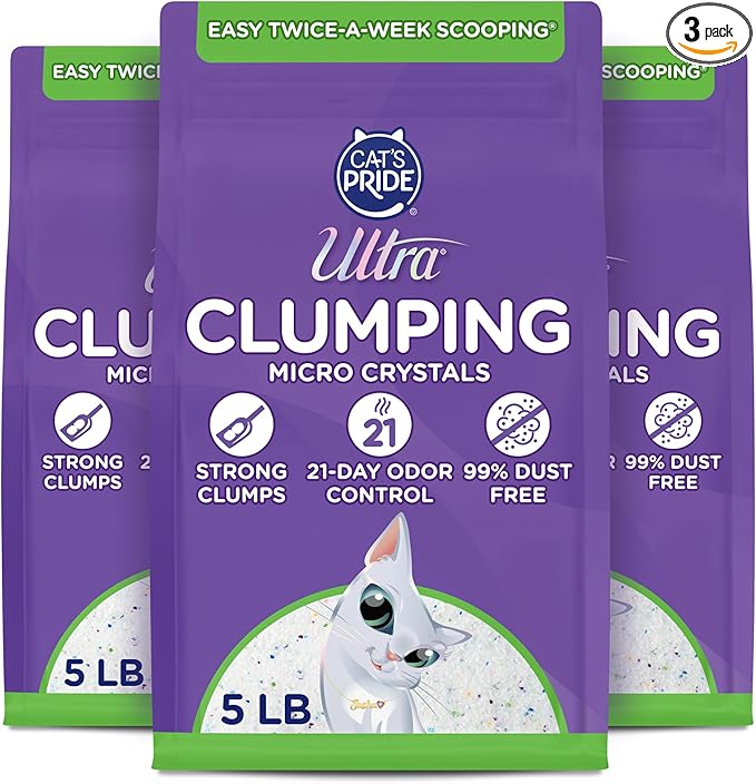 Ultra Clumping Micro Crystals Premium Cat Litter - Dust Free, Soft on Paws, Fragrance Free - 15 Lbs. Total (3pk of 5 Lbs.)