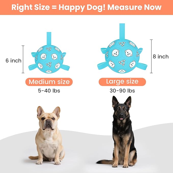 Dog Toy Soccer Ball with Grab Tabs, Durable Dog Soccer Ball, Dog Birthday Toys for Medium & Large Dogs, 8 Inch