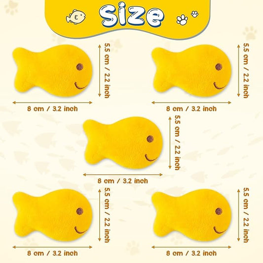 L1rabe Goldfish Cracker Catnip Stuffed Toys for Cats- Pet Days 5Pcs Goldfish Organic Kittens Toys Funny Yellow Indoor Cats Chew Bite Teething Tools Kittens Birthday Gifts Interactive Pet Supplies