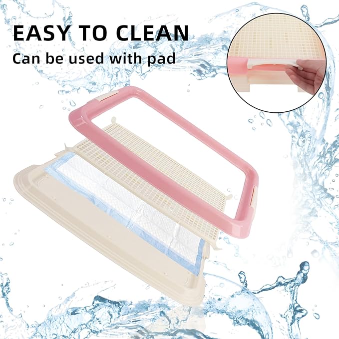 Dog Potty Tray for Small Dogs, Puppy Potty Training Tray 19.3"x14.4" Indoor Dog Toilet, Leak-Proof Pet Pads Holder (Pink)