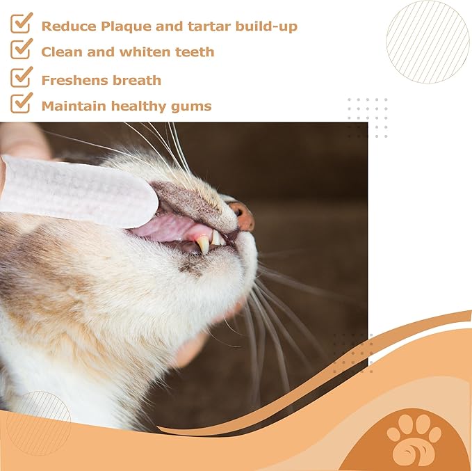 Pet Dental Wipes for Dogs and Cats - Eliminate Bad Breath, Plaque, and Tartar - Finger Toothbrush Design - Cleans Ears, Eyes Tear Mark and Paws - 65 Disposable Wipes - No Rinsing Needed