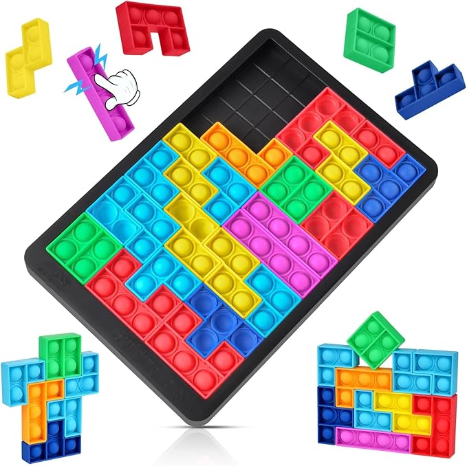 Ainiv Pop Puzzle Popper Fidget Game, Push Pop Brain Teasers Toy, Silicone Jigsaw Building Blocks Game Board, Educational Learning Puzzle and Intelligence Toys for Anxiety & Stress Relief