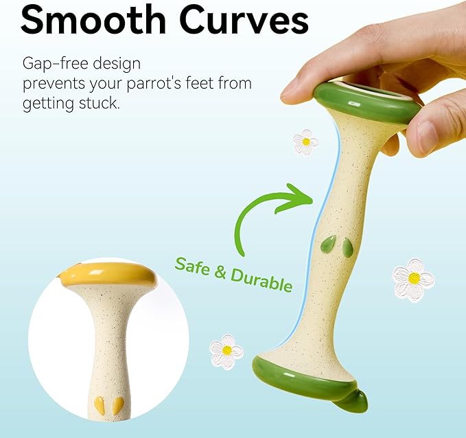 Apple Shape Parrot Perch Stand Ceramic Beak Grinding Stone Toy for Nail Trimming - Cage Accessories for Parrot, Budgie, Cockatiel, Lovebird, Other Small Medium Birds (Green)