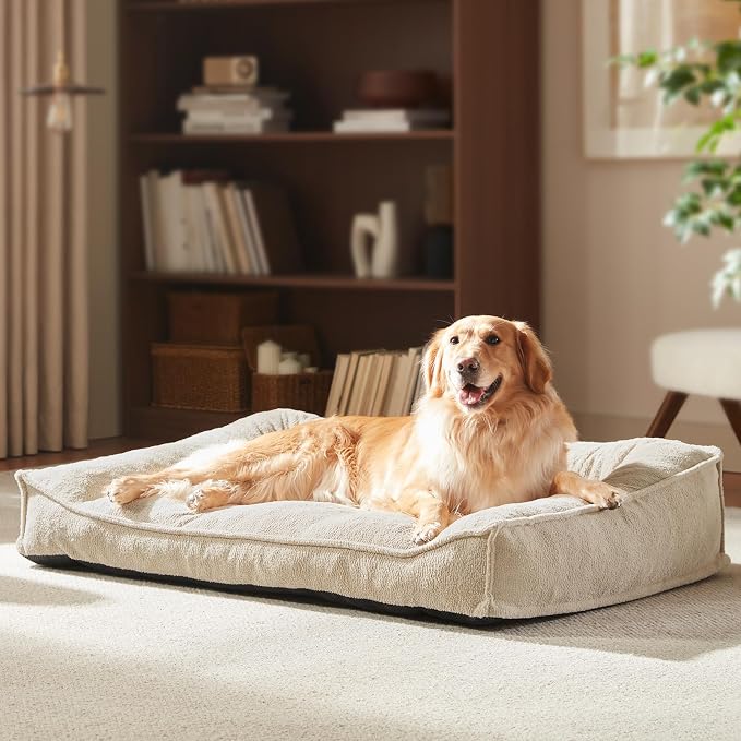 FURTIME XL Orthopedic Dog Beds Large Sized Dog, Extra Thick Supportive Comfort Pet Sofa, Ergonomic Slant Dog Couch with Removable Washable Cover, Ultra Soft Surface & Non-Slip Bottom, Beige, 42"