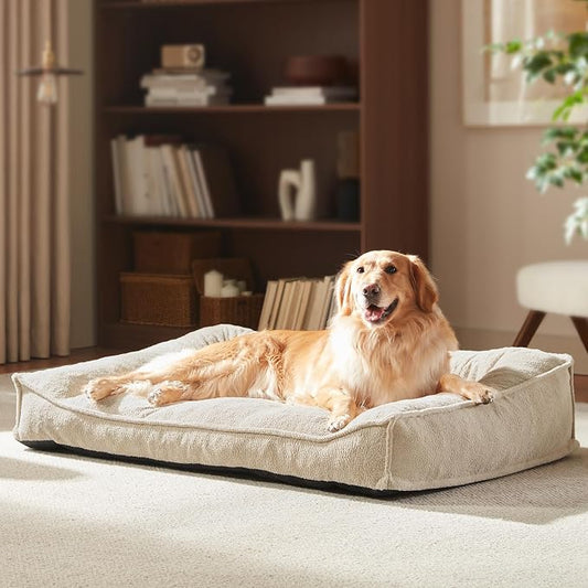 FURTIME XL Orthopedic Dog Beds Large Sized Dog, Extra Thick Supportive Comfort Pet Sofa, Ergonomic Slant Dog Couch with Removable Washable Cover, Ultra Soft Surface & Non-Slip Bottom, Beige, 42"