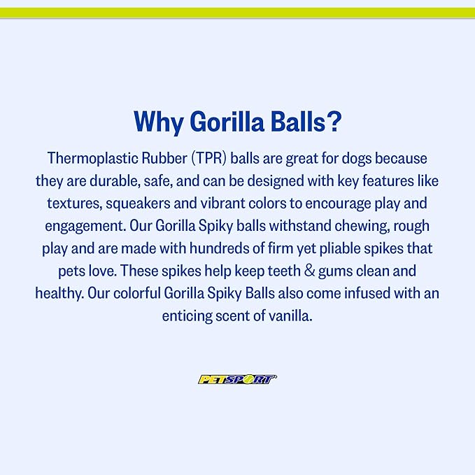 PetSport Gorilla Spiky Ball - Spiky Balls for Puppies and Old Dogs, Dog Toy for Small Dog, Dog Balls, Certified Non-Toxic, Indoor and Outdoor Play - 2.8" (Pack of 3)