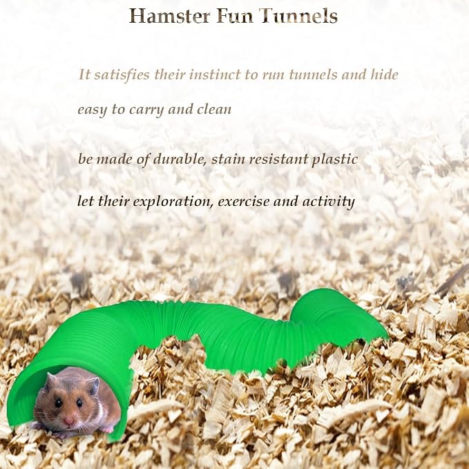 PINVNBY Plastic Tunnel for Hamster,2 PCS Guinea Pigs Tunnels with 19 PCS Chew Toy Collapsible Ferret Hideout Tubes Small Animals Cage Accessories for Hamsters Mouse Rat Gerbils Rats Mice(Green)