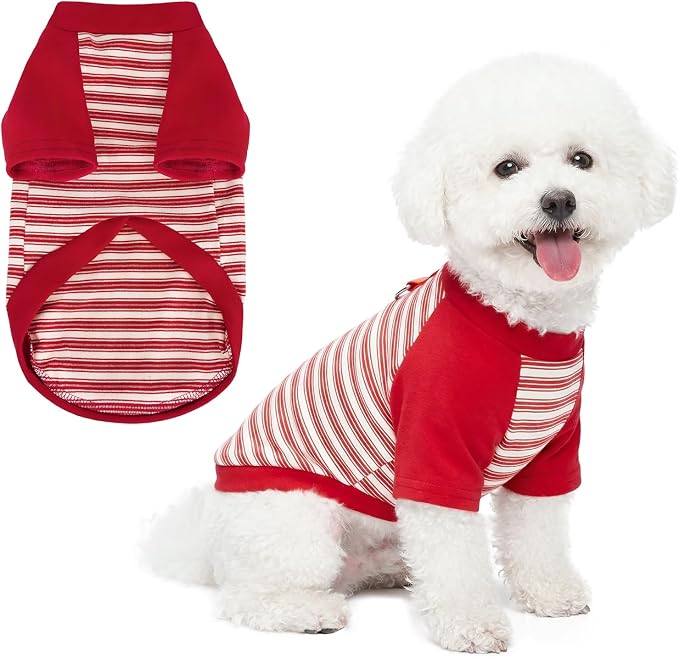 Pistha Dog Tshirt Striped Shirts for Dogs Clothes Stretchy Puppy T-Shirts with Metal Buckle for Small Medium Dog Boys Girls (Red, X-Large)