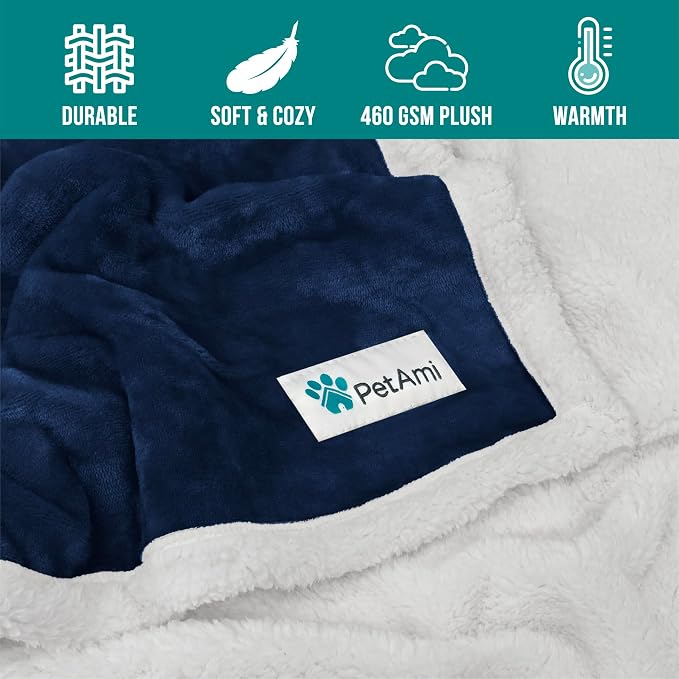 PetAmi Dog Blanket for Small Medium Dogs and Cats, Soft Sherpa Fleece Pet Blanket Throw for Puppies Kittens, Reversible Plush Couch Cover Protector for Sofa Bed Crate, Machine Washable, 60x40, Blue