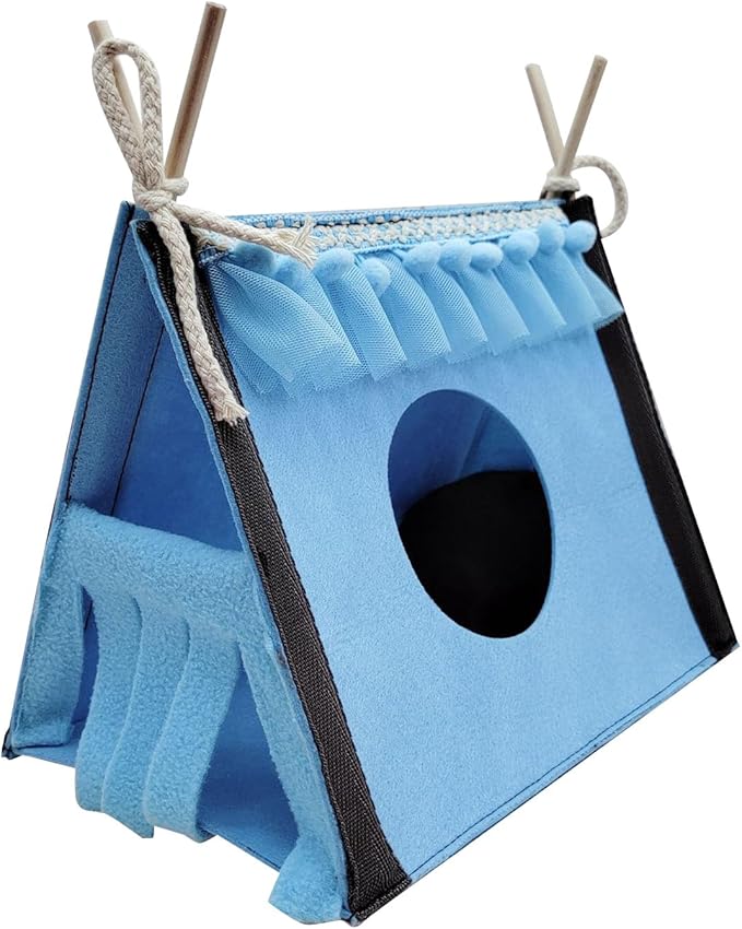 Hamster Hideout Tent, Portable Small Animal Tents House Cave Rabbit Tent Hideout Rabbit Rat Small Animal Tube Toy Warm Nest Habitat (Blue)