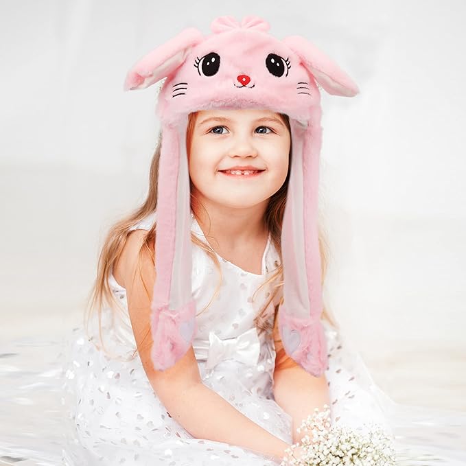 Bubblepompom Animal Hat with Ears Moving Jumping Pop Up Beating Hat Plush Holiday Cosplay Dress Up Funny Gift for Kids