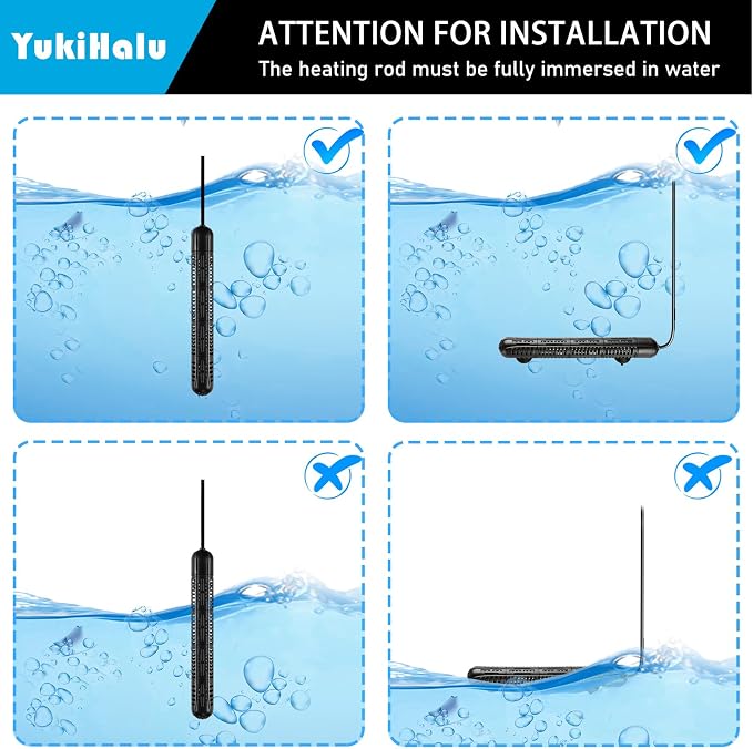 YukiHalu Aquarium Heater 50/100/200/300/500W with Protective Case, Fish Tank Heater, Temperature Adjustable, External Temperature Controller, LED Display, Used for 10/20/40/75/120 Gallons (200W)