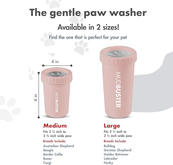 Dexas MudBuster Medium Dog Paw Cleaner in Blush - Fits 1.5"-2.5" Wide Paws, Portable Paw Washer for Muddy Paws, Dog Paw Cleaning Cup with Gentle Silicone Bristles, Quick Clean Pet Paw Washer