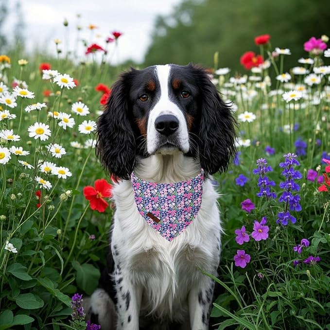 Lionet Paws Spring Summer Dog Bandana Washable Cotton Blue Handkerchief Scarf Triangle Floral Oxalis Bandana for Small Medium Dogs Girl Boy