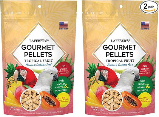 LAFEBER'S Tropical Fruit Gourmet Pellets Pet Bird Food, No Added Sugar, Made with Non-GMO and Human-Grade Ingredients, for Macaws and Cockatoos, 1.25 lb (Pack of 2)