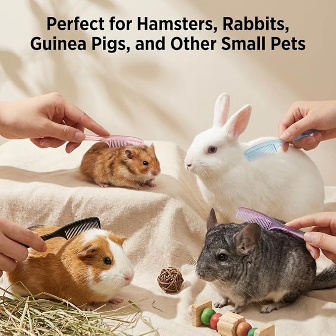4-Pack Hamster Grooming Combs and Small Pet Hair Brushes for Hamsters, Rabbits, Guinea Pigs, Mice and Other Tiny Animals