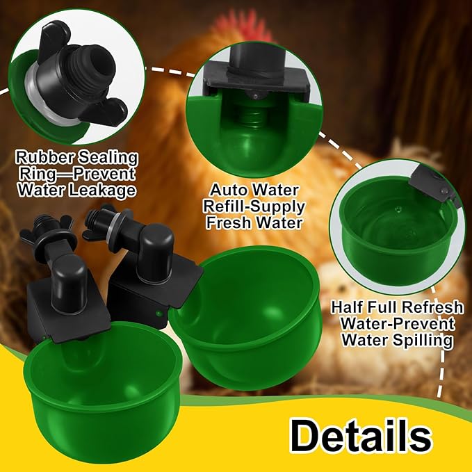 Tanlade 50 Pcs Automatic Chicken Waterer Cups Chicken Feeder for PVC Pipe Waterer Kit for Poultry Duck Goose Turkey Bunny (Green,Classic)