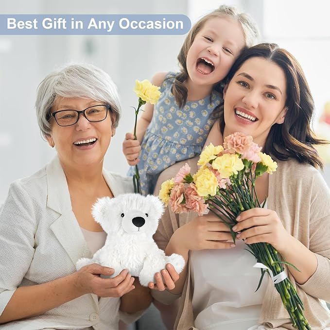 SuzziPals Warming Polar Bear Stuffed Animal, Microwavable Heating Pad for Soothing & Stress Relief, Stuffed Bears Plush Toys with Lavender Scent, Plushies White Bear Gifts Kids & Adults