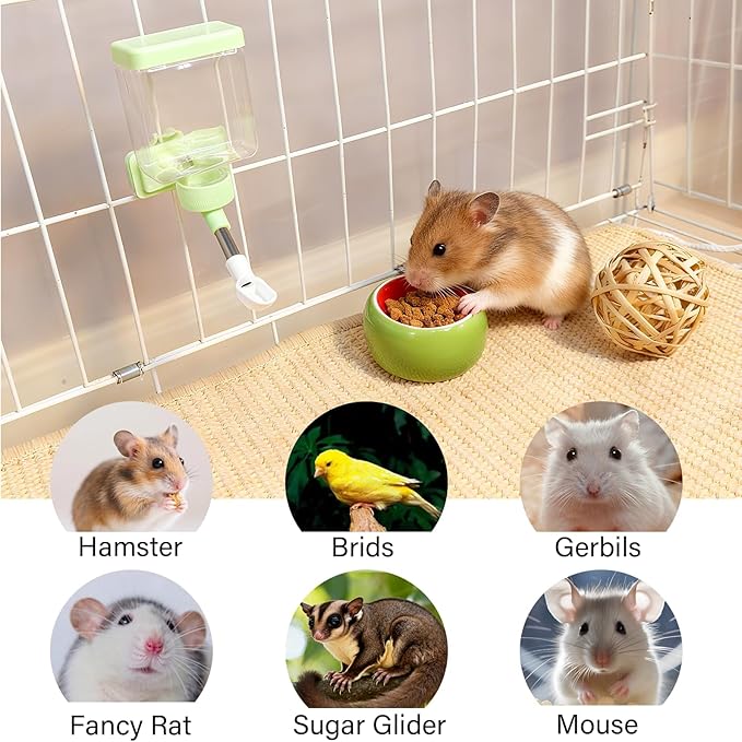 Hamster Water Bottle Hamster Water Feeder Dispenser with Food Bowl Cage Accessories for Gerbils Dwarf Mouse