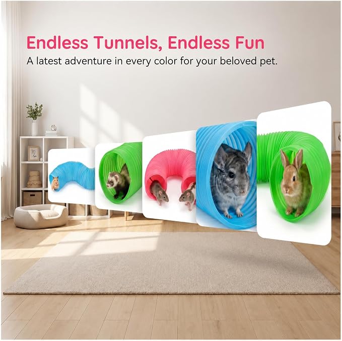 ZENFUN 3 Packs Hamster Fun Tunnels, Pet Mouse Plastic Tube, Collapsible Plastic Tunnel, Tube Pet Hideaway, Training Hideout Tunnels for Guinea Pigs, Chinchillas, Rats, Ferrets, Dwarf Rabbits
