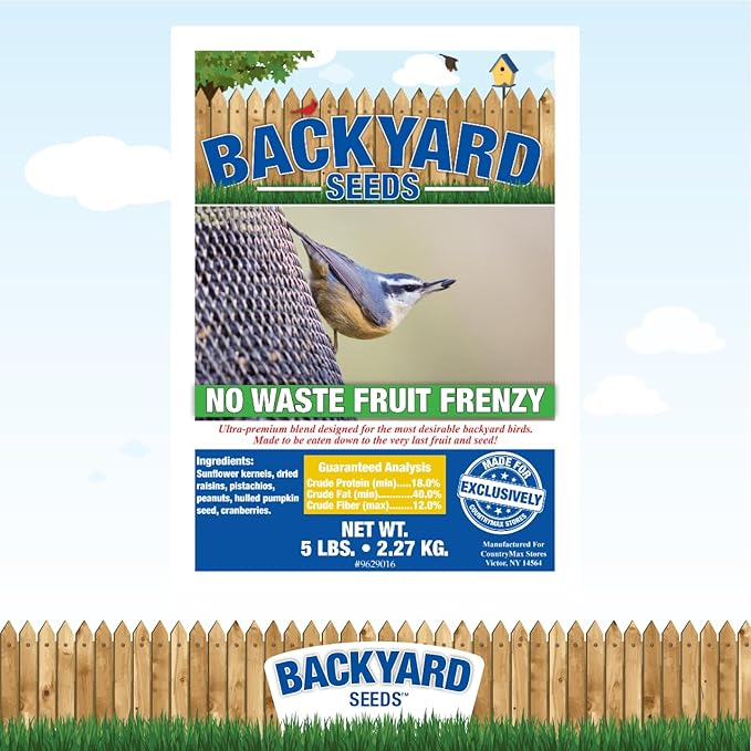 Backyard Seeds Fruit Frenzy No-Waste Bird Seed Mix 5lbs - Premium Blend with Pumpkin Seeds, Cranberries & Pistachios, Small Bag of Wild Bird Food
